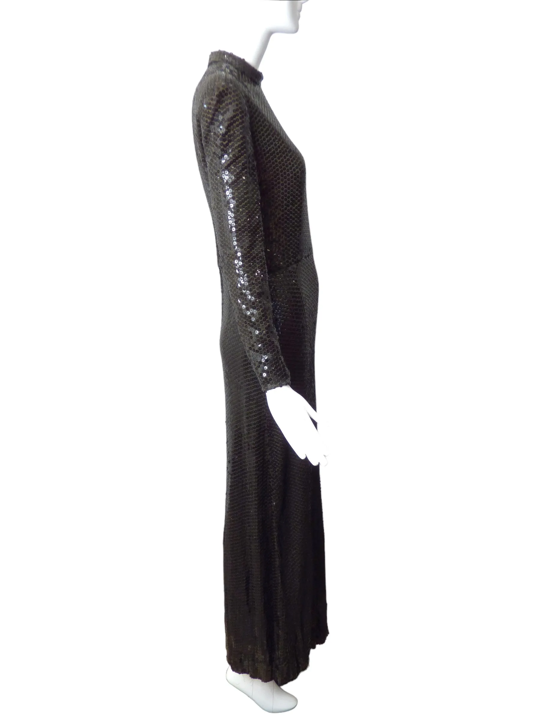 1960s Black Sequin Evening Gown, Size 6