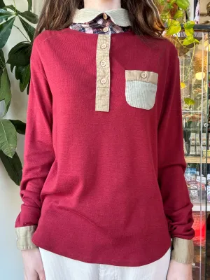 1970s/80s Tea Party Henley w/ Corduroy details