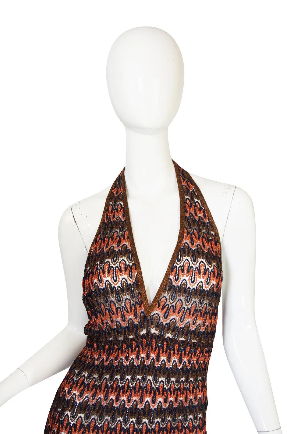1990s Backless Metallic Knit Missoni Maxi Dress