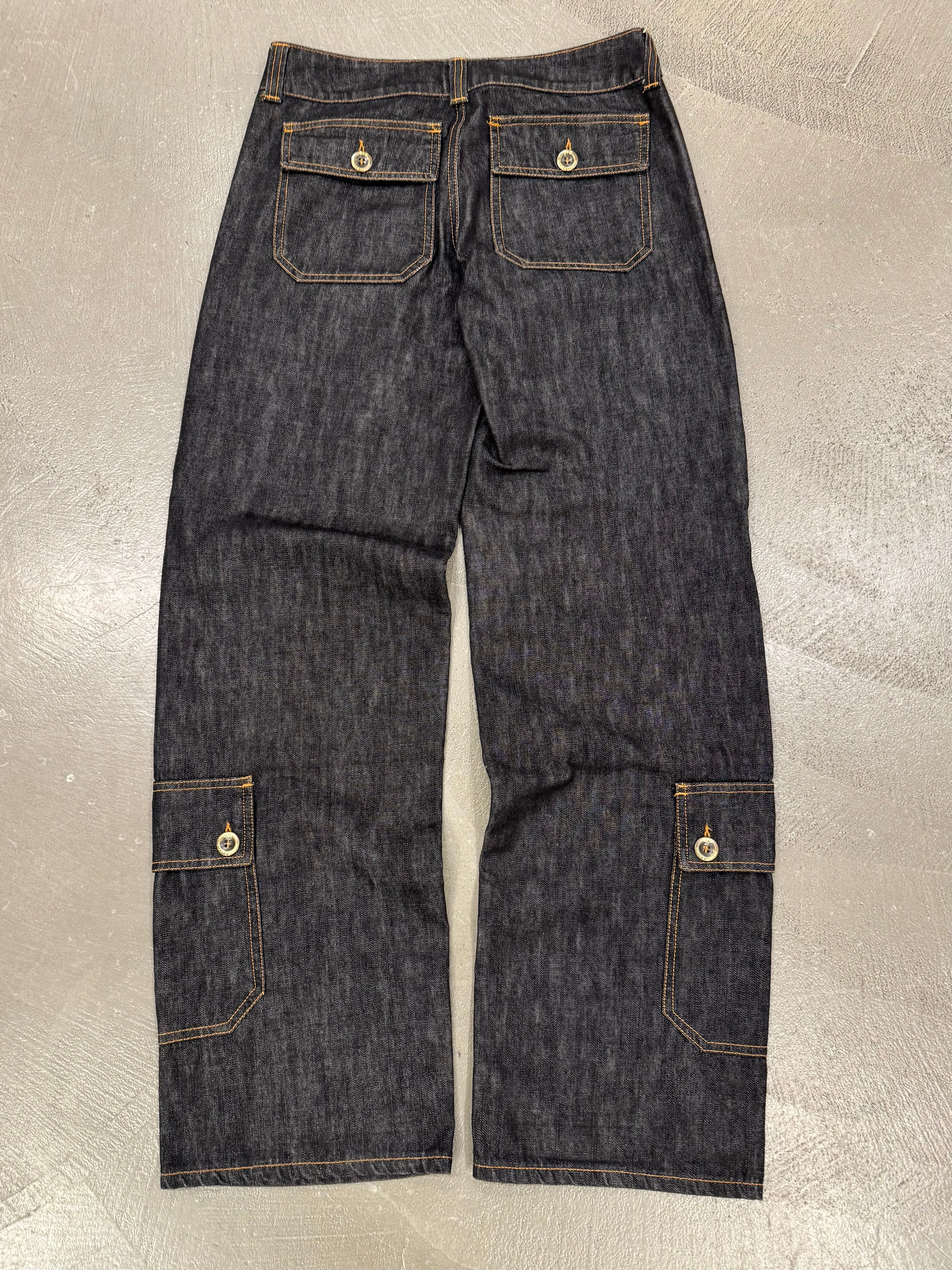 2000s Dolce & Gabbana multi zipper raw denim cargo pants