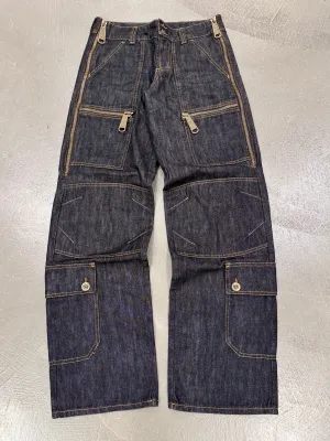 2000s Dolce & Gabbana multi zipper raw denim cargo pants