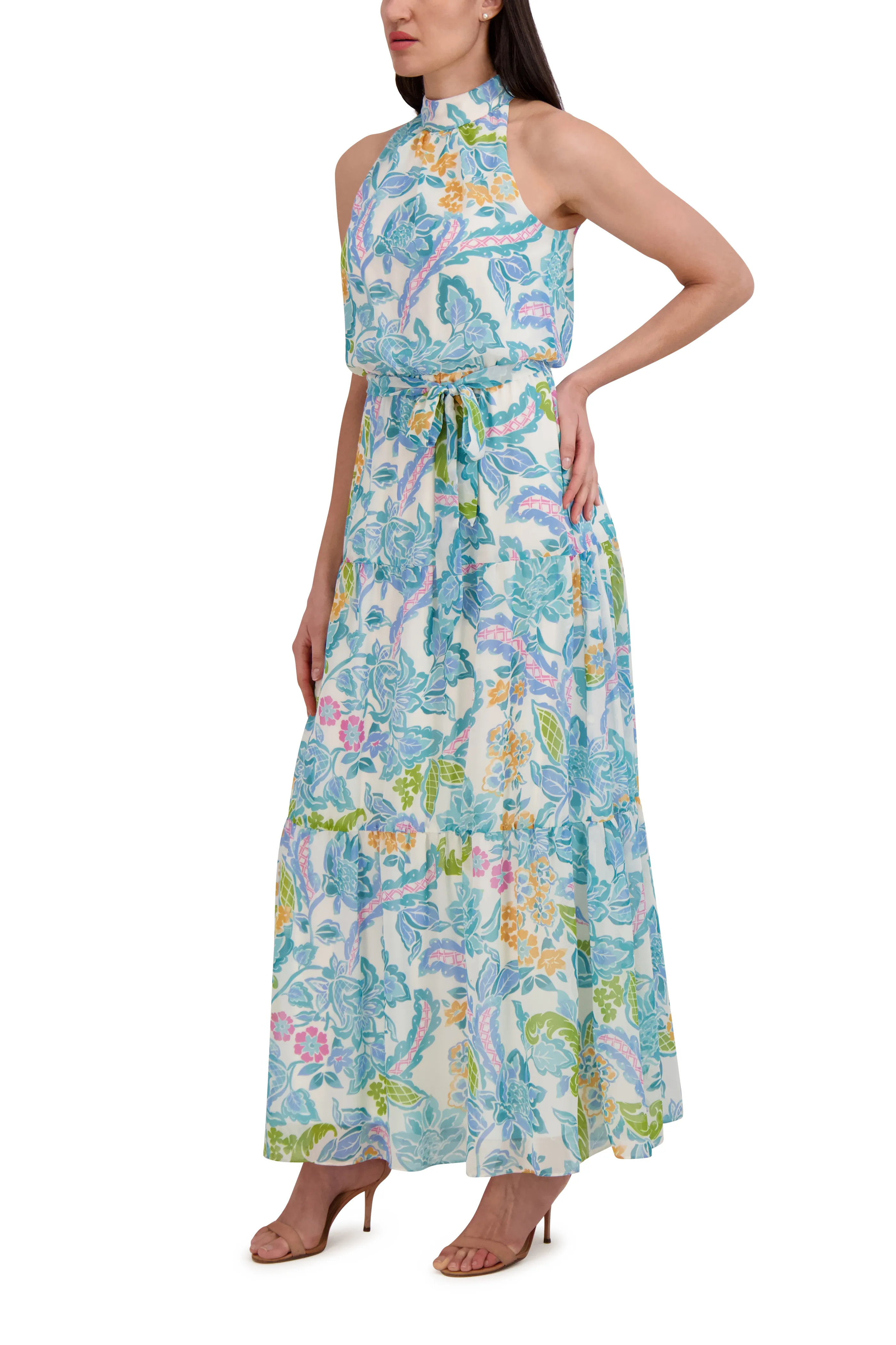 3 Tier Mock Neck Maxi Dress