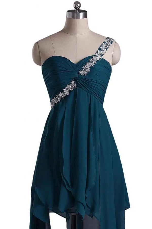 A-line One Shoulder Chiffon Floor Length Bridesmaid Dress With Beads TY0019