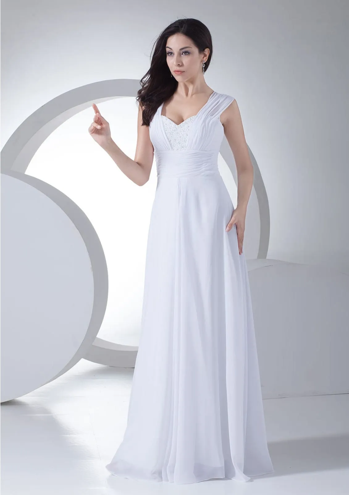 A-line Sweetheart Sleeveless Long Chiffon Evening Dress, Beaded
