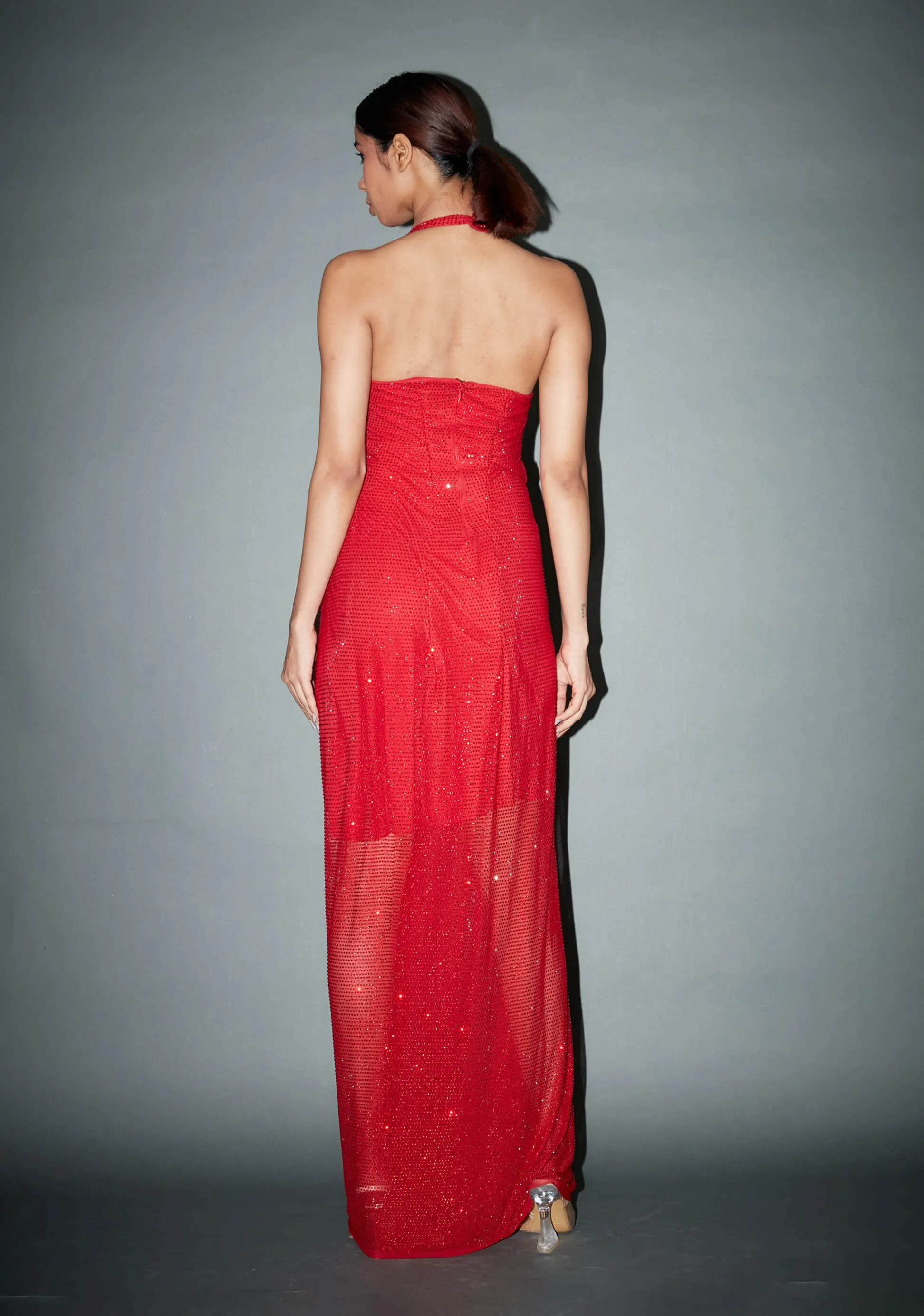 Abigal red embellished drape gown