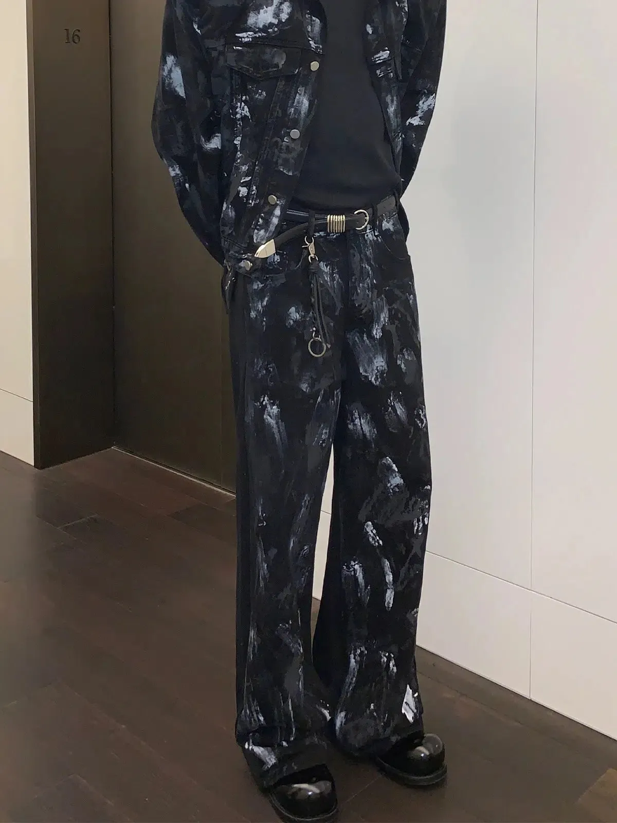 Abstract Pattern Denim Pants