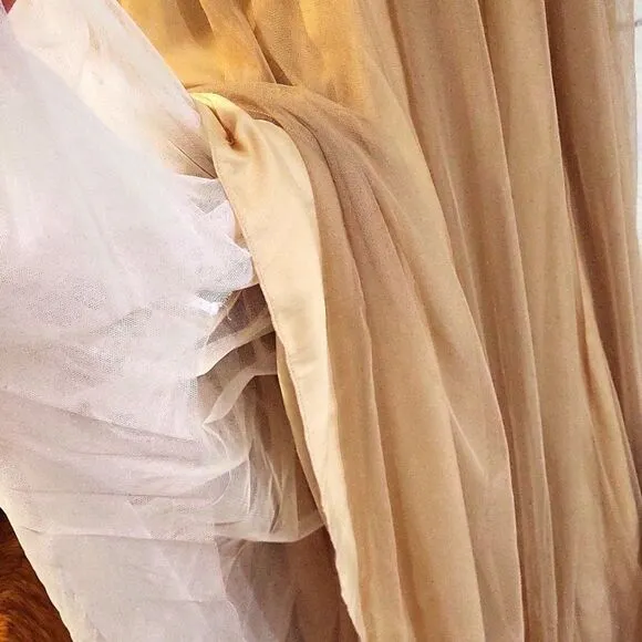 Aidan Mattox Embellished Tulle Cap-Sleeve Gown, Light Gold. Size 2