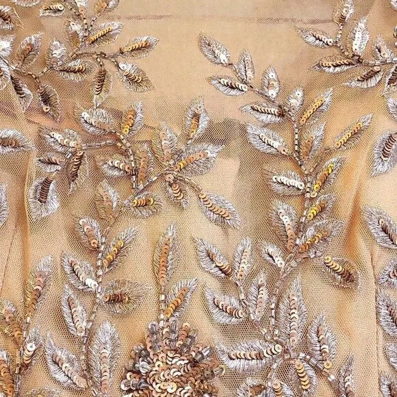 Aidan Mattox Embellished Tulle Cap-Sleeve Gown, Light Gold. Size 2