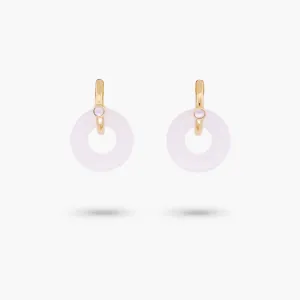 Amare Wear Oriental Inspired Freshwater Pearl Hoops and White Quartz Earrings