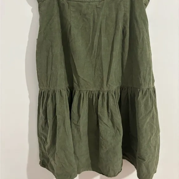 Anthropologie Green Corduroy Bubble Midi Skirt with Tie Front