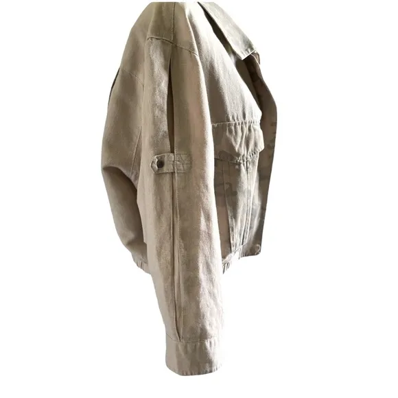 Anthropologie HEl HEl Ronan Camo Cropped Cargo Jacket Linen Utility Military
