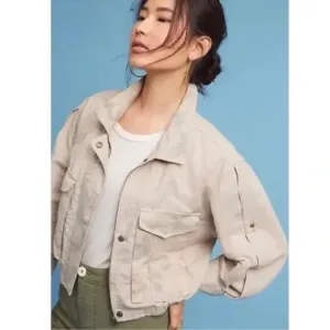 Anthropologie HEl HEl Ronan Camo Cropped Cargo Jacket Linen Utility Military