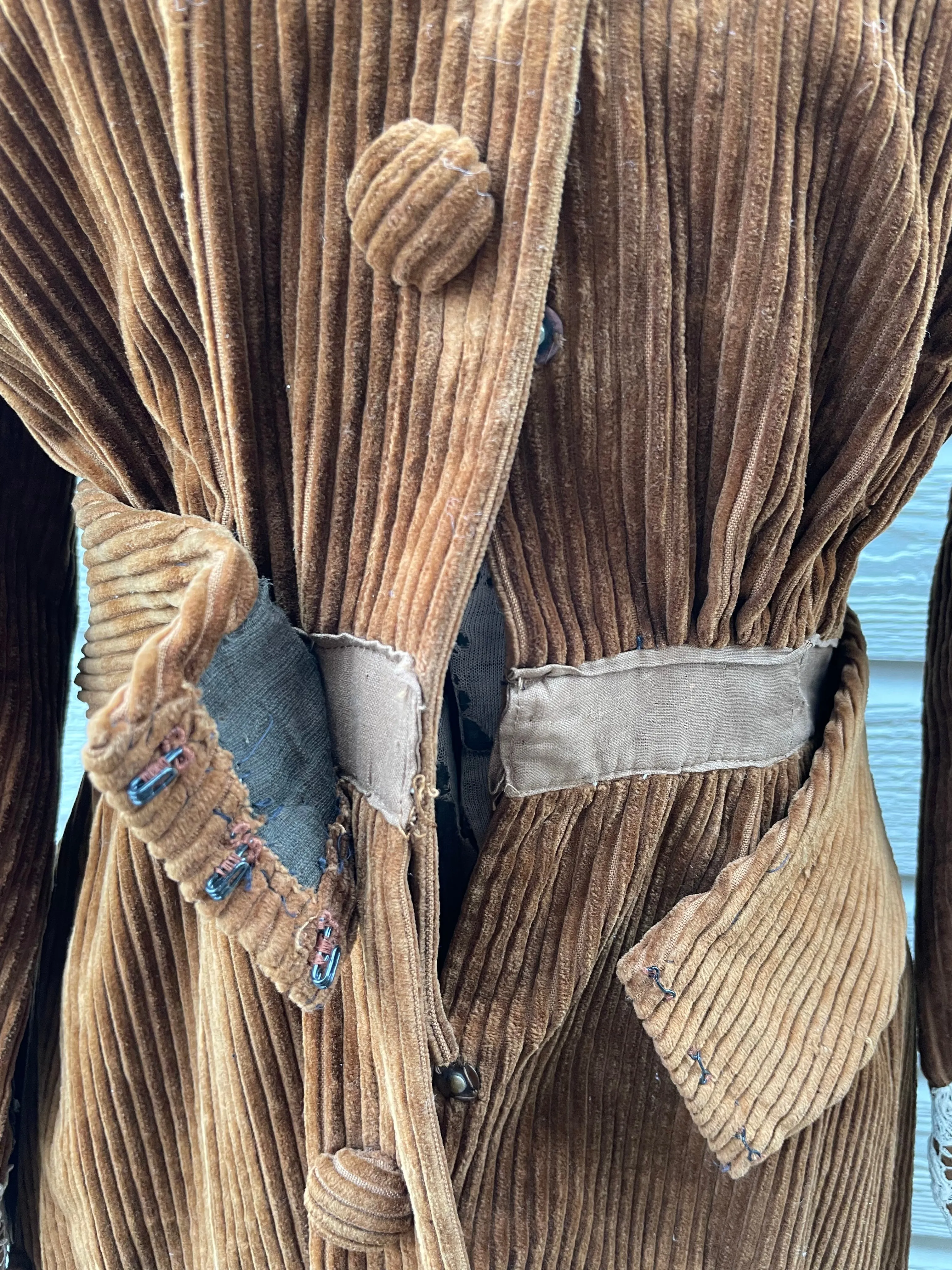 Antique 1910s Corduroy Button Front Day Dress