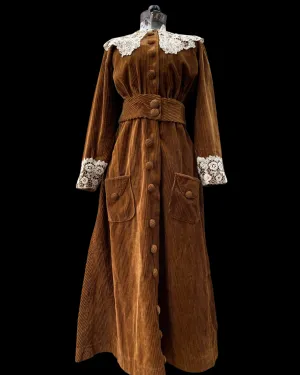 Antique 1910s Corduroy Button Front Day Dress