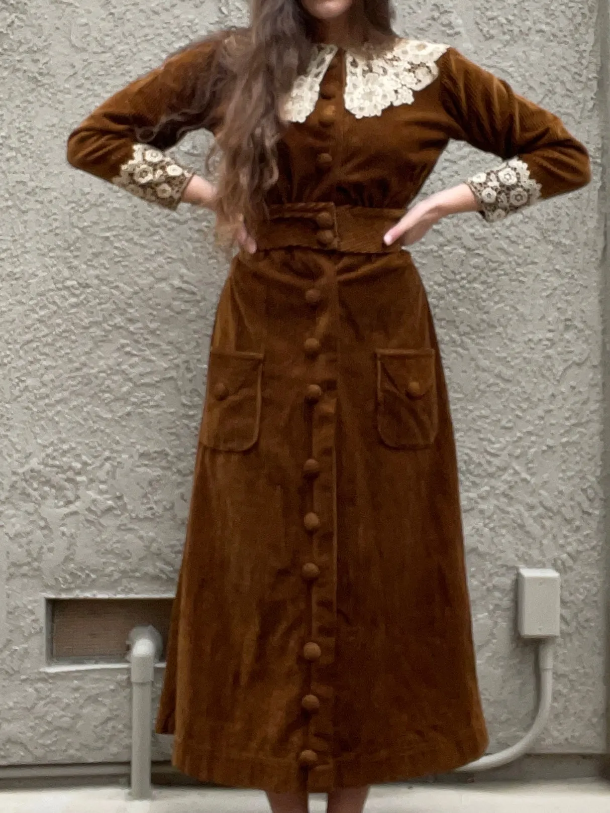 Antique 1910s Corduroy Button Front Day Dress