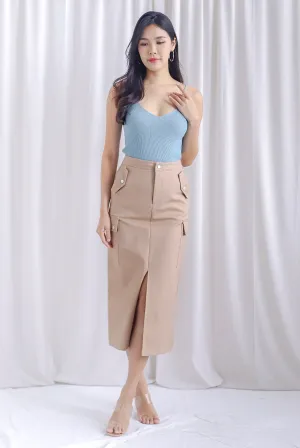 Artemis Cargo Midi Skirt In Khaki