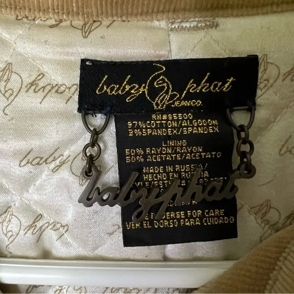 Baby Phat corduroy  jacket tan size medium button closure