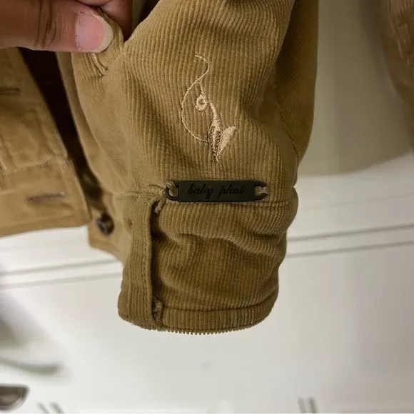 Baby Phat corduroy  jacket tan size medium button closure