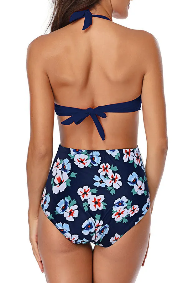 Backless Halter Printed One-piece