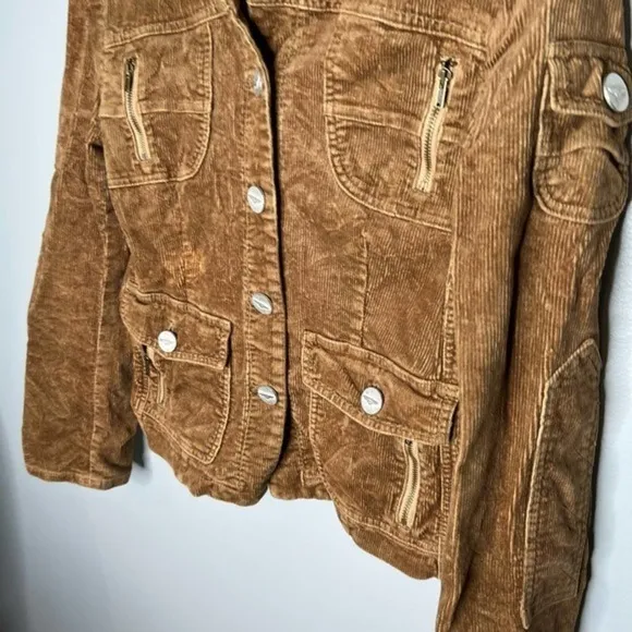 BCBG Max Azria Brown Collared Corduroy Jacket women button front size Small