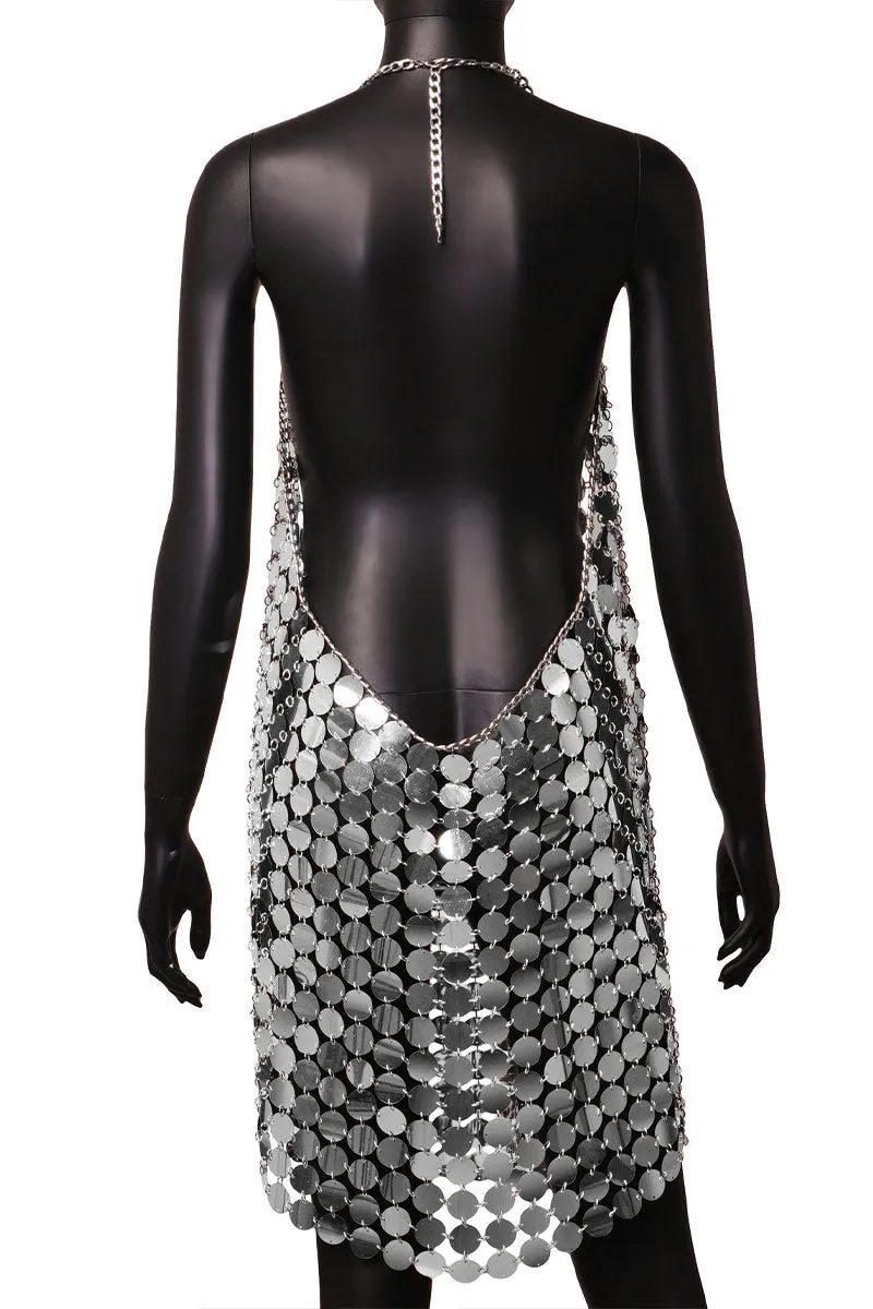 BF0346 Metallic Sequins Mini Dress