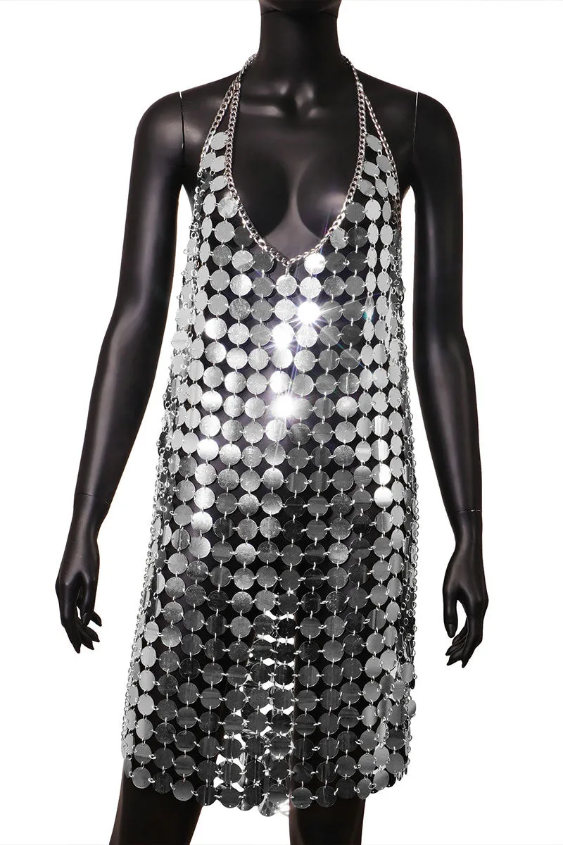 BF0346 Metallic Sequins Mini Dress