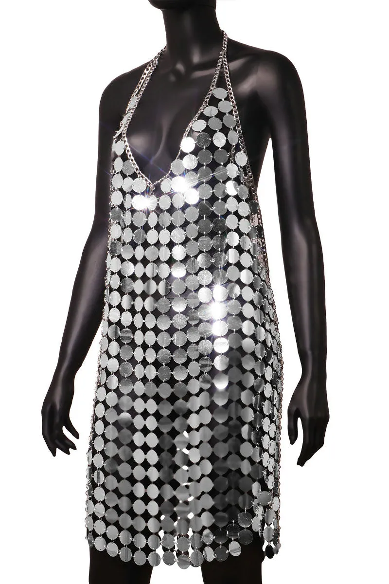 BF0346 Metallic Sequins Mini Dress