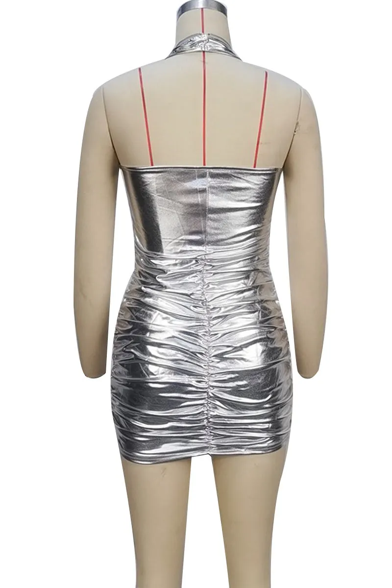BI871 Metallic Halter Mini Dress