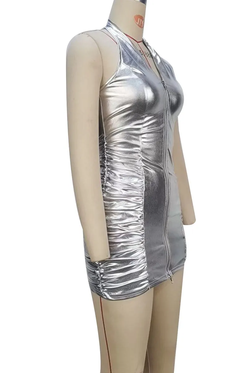 BI871 Metallic Halter Mini Dress