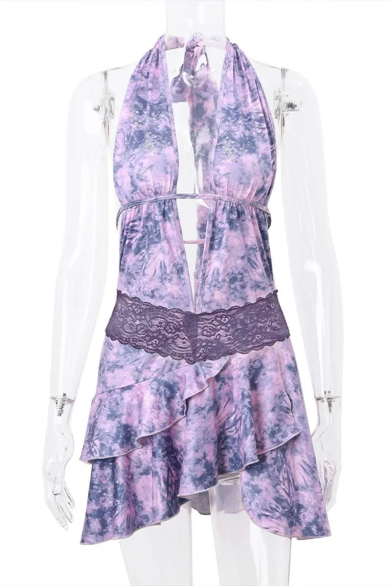 BI897 Deep V-Neck Halter Mini Dress