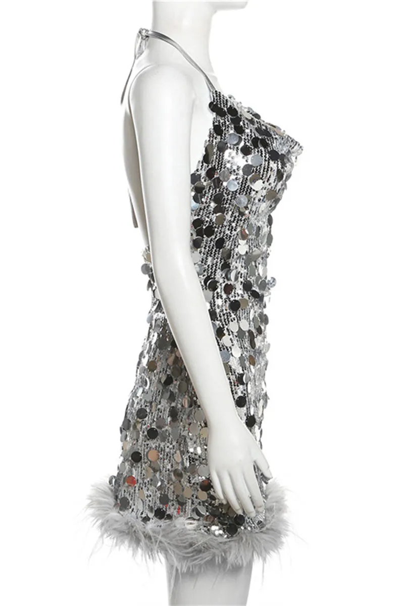 BJ0105 Silver Sequins Mini Dress