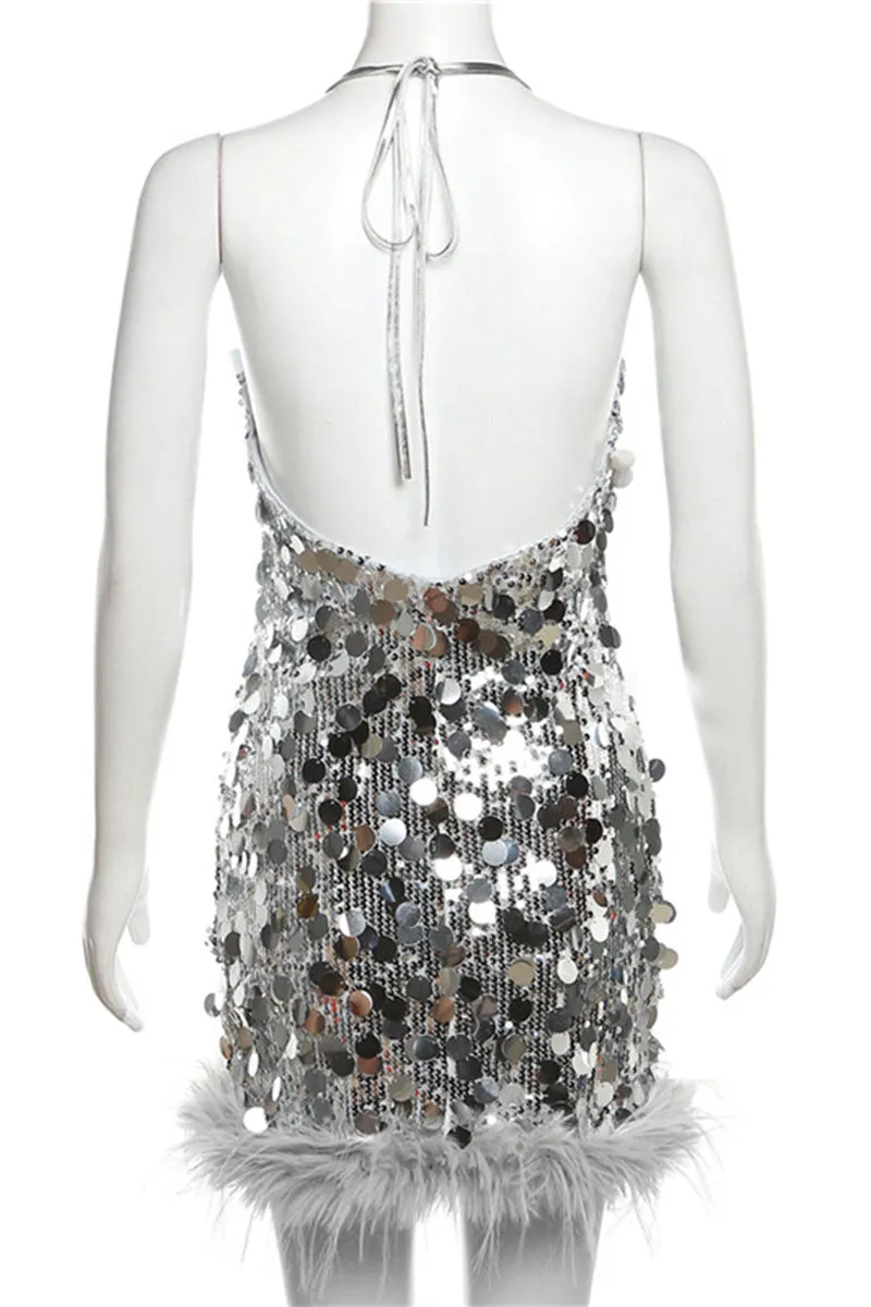 BJ0105 Silver Sequins Mini Dress
