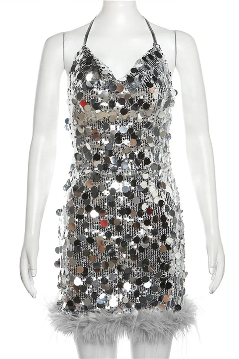 BJ0105 Silver Sequins Mini Dress