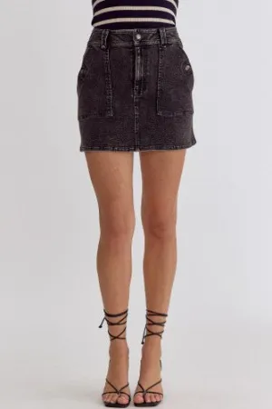 Black Cargo Denim Skirt
