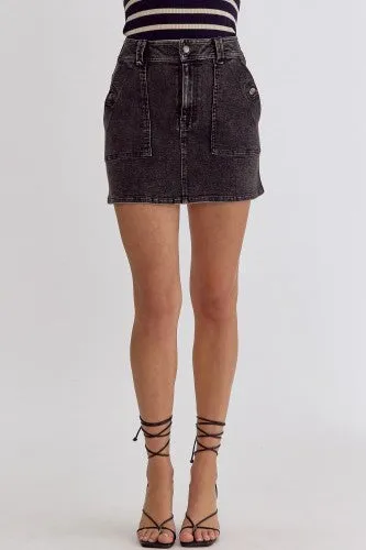 Black Cargo Denim Skirt