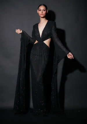 Black embellished cutout gown