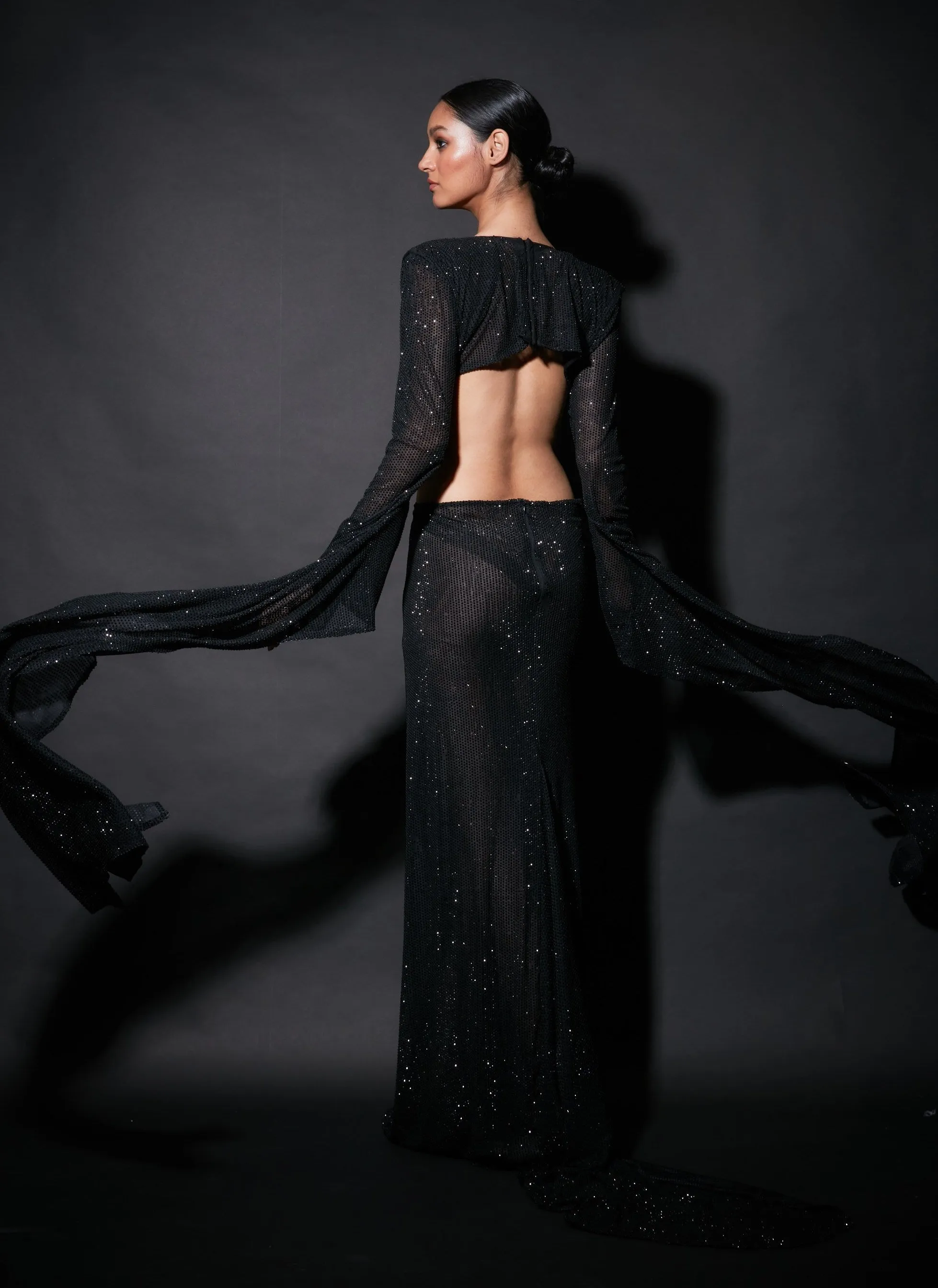 Black embellished cutout gown