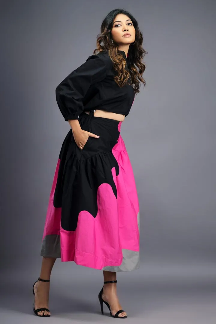 BLACK PINK SHIRT & SKIRT CO-ORD SET