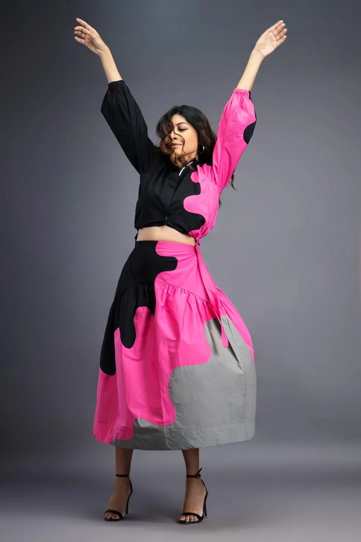 BLACK PINK SHIRT & SKIRT CO-ORD SET