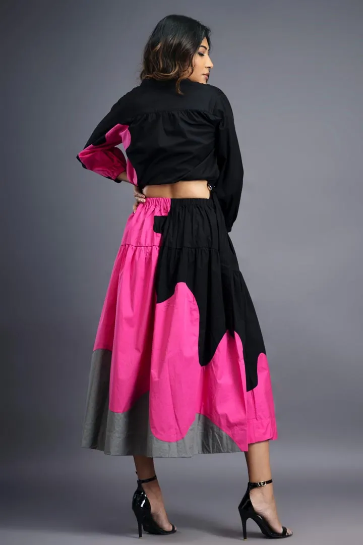 BLACK PINK SHIRT & SKIRT CO-ORD SET
