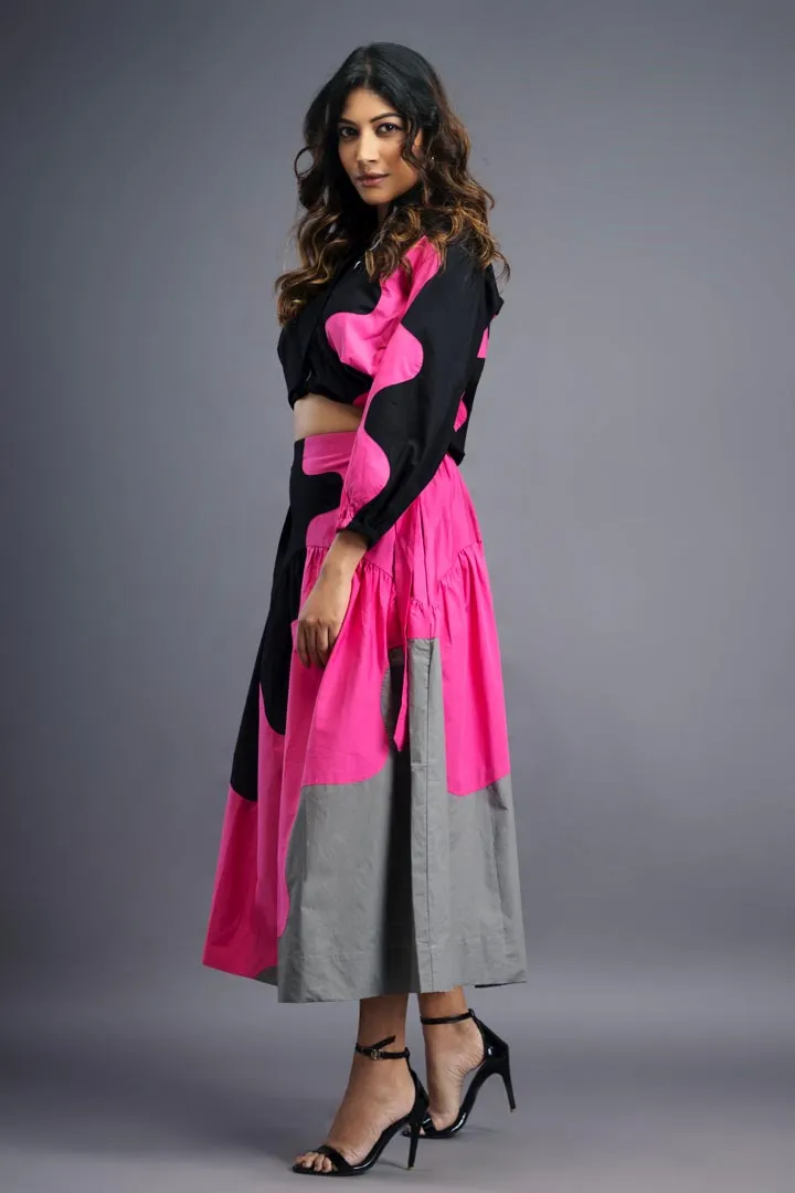 BLACK PINK SHIRT & SKIRT CO-ORD SET