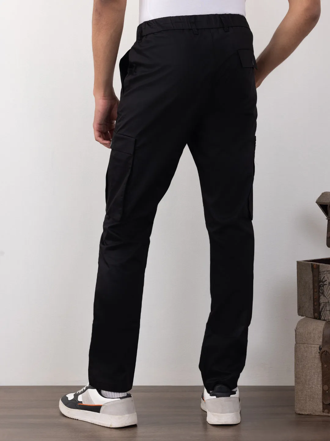 Black Plain Cargo Pants