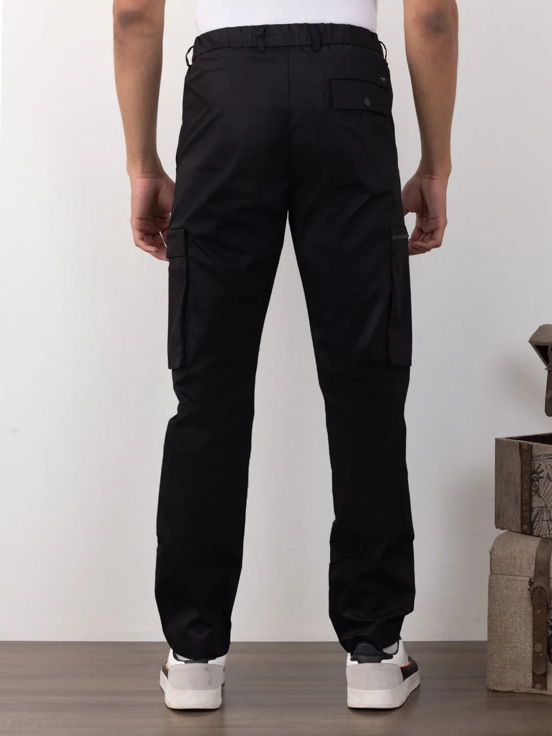 Black Plain Cargo Pants