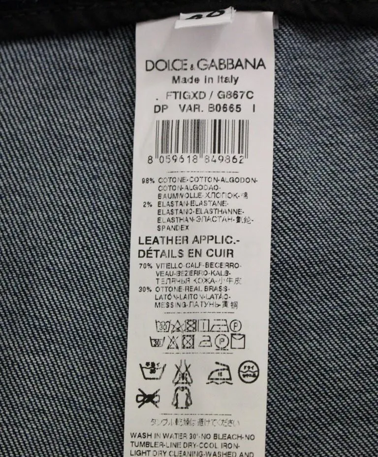 Blue Cotton Solid Pattern Logo Jeans Pants