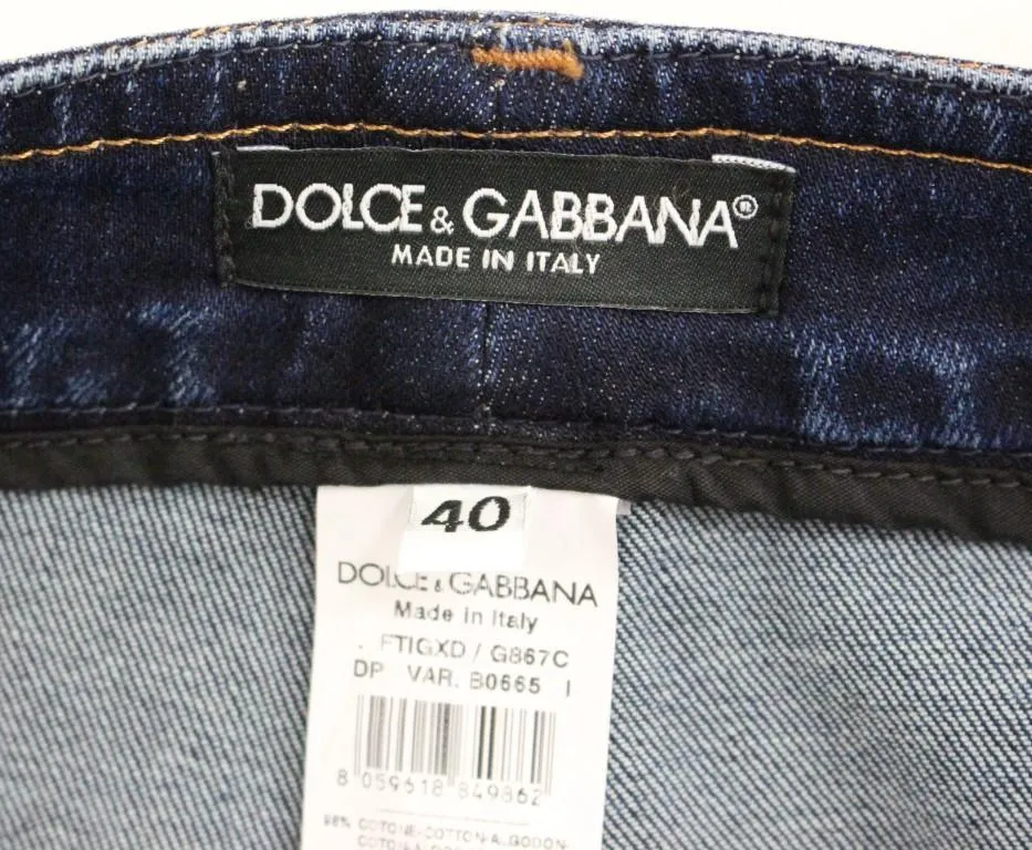 Blue Cotton Solid Pattern Logo Jeans Pants