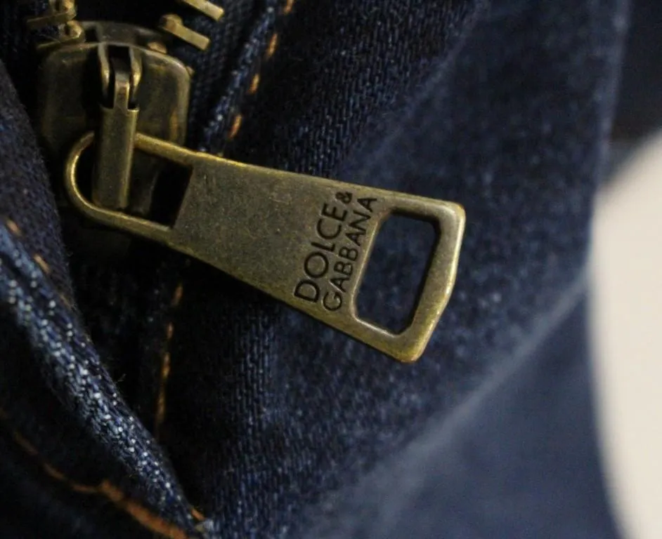 Blue Cotton Solid Pattern Logo Jeans Pants