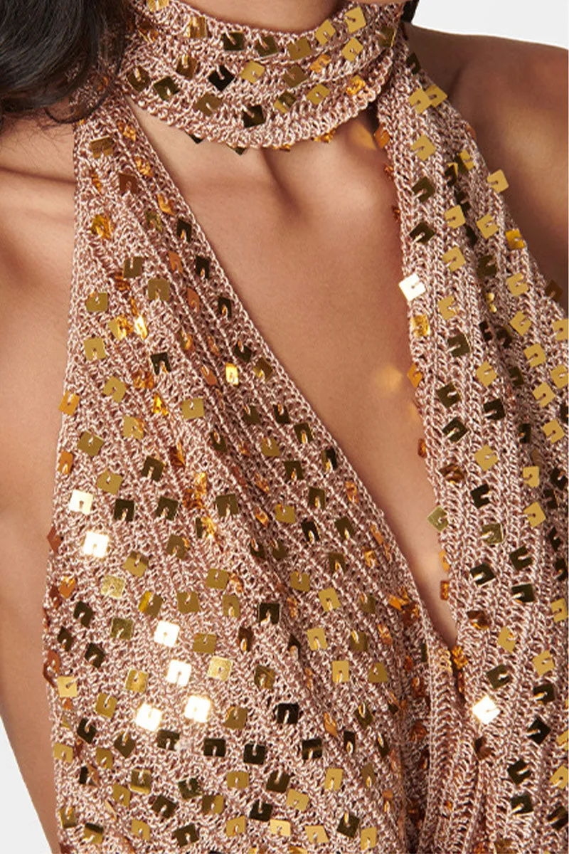 BNY4018 Sequin Halter Neck Mini Dress