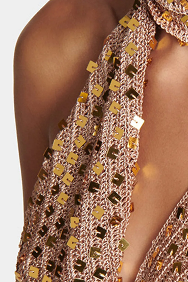 BNY4018 Sequin Halter Neck Mini Dress