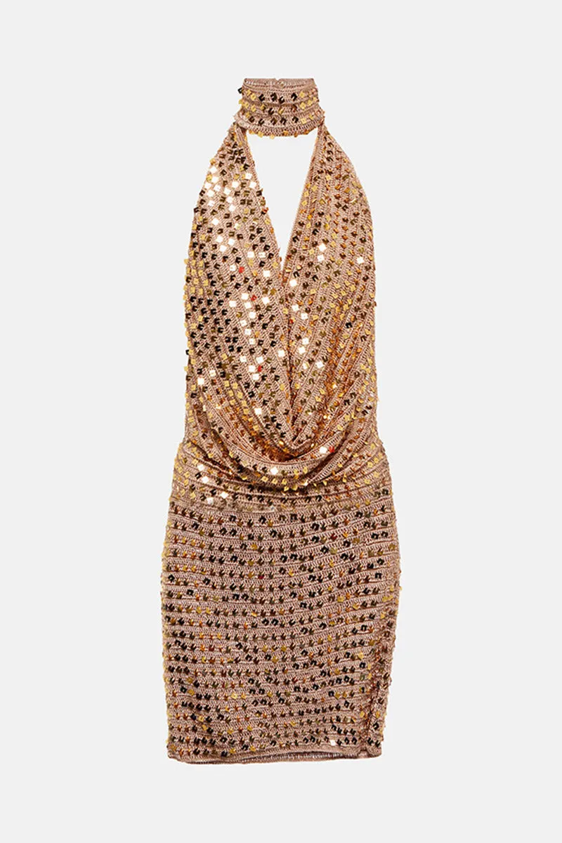 BNY4018 Sequin Halter Neck Mini Dress