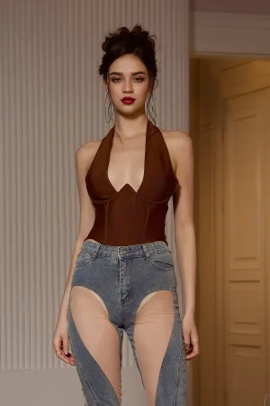 Cenon Brown Halter Corset Top